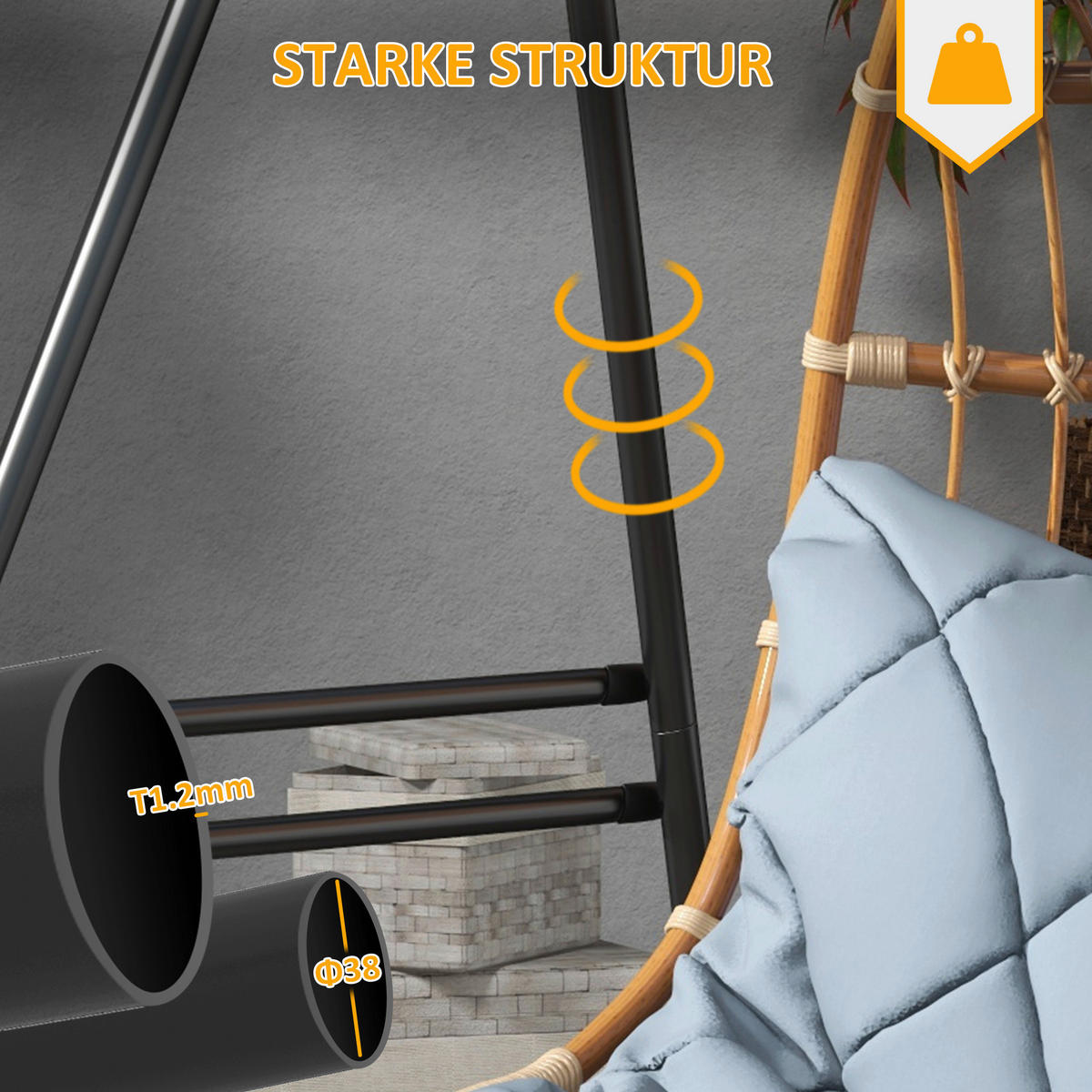 Outsunny Hängesesselgestell schwarz Polypropylen B/H/L: ca. 143x178x180 cm Hängestuhlgestell - schwarz (180,00/143,00/178,00cm) - Outsunny