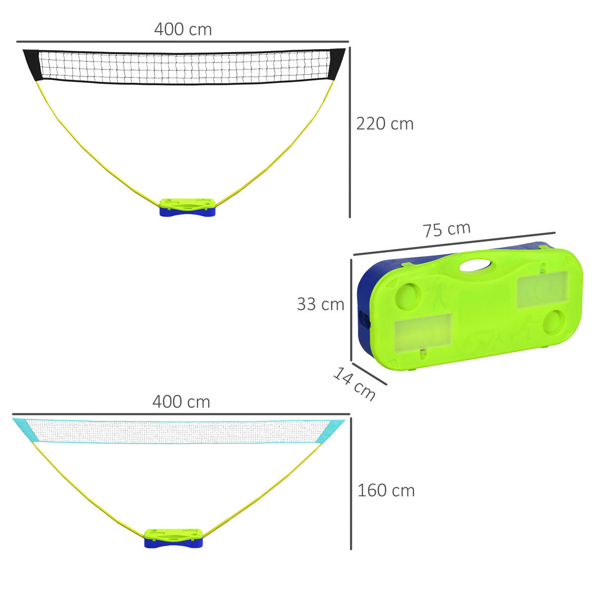 SPORTNOW Badminton-Set grün Kunststoff B/H/L: ca. 22,4x155x400 cm Badminton-Set - blau/grün (400,00/22,40/155,00cm) - SPORTNOW