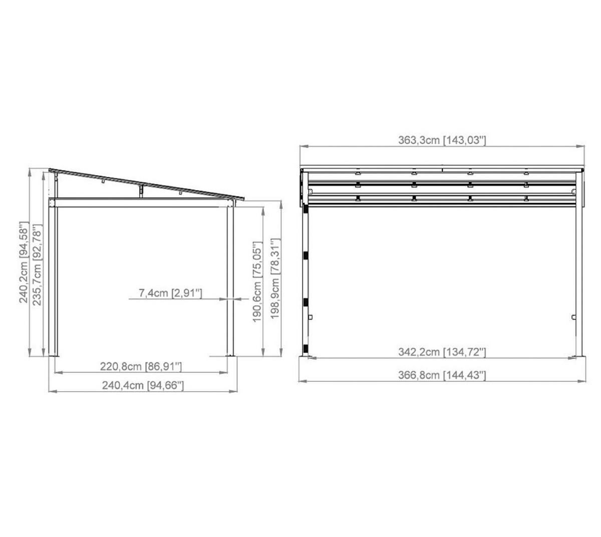 Sojag Terrassenüberdachung St. Barth anthrazit Aluminium B/H/L: ca. 363x240x240 cm St. Barth - anthrazit (240,00/363,00/240,00cm) - Sojag