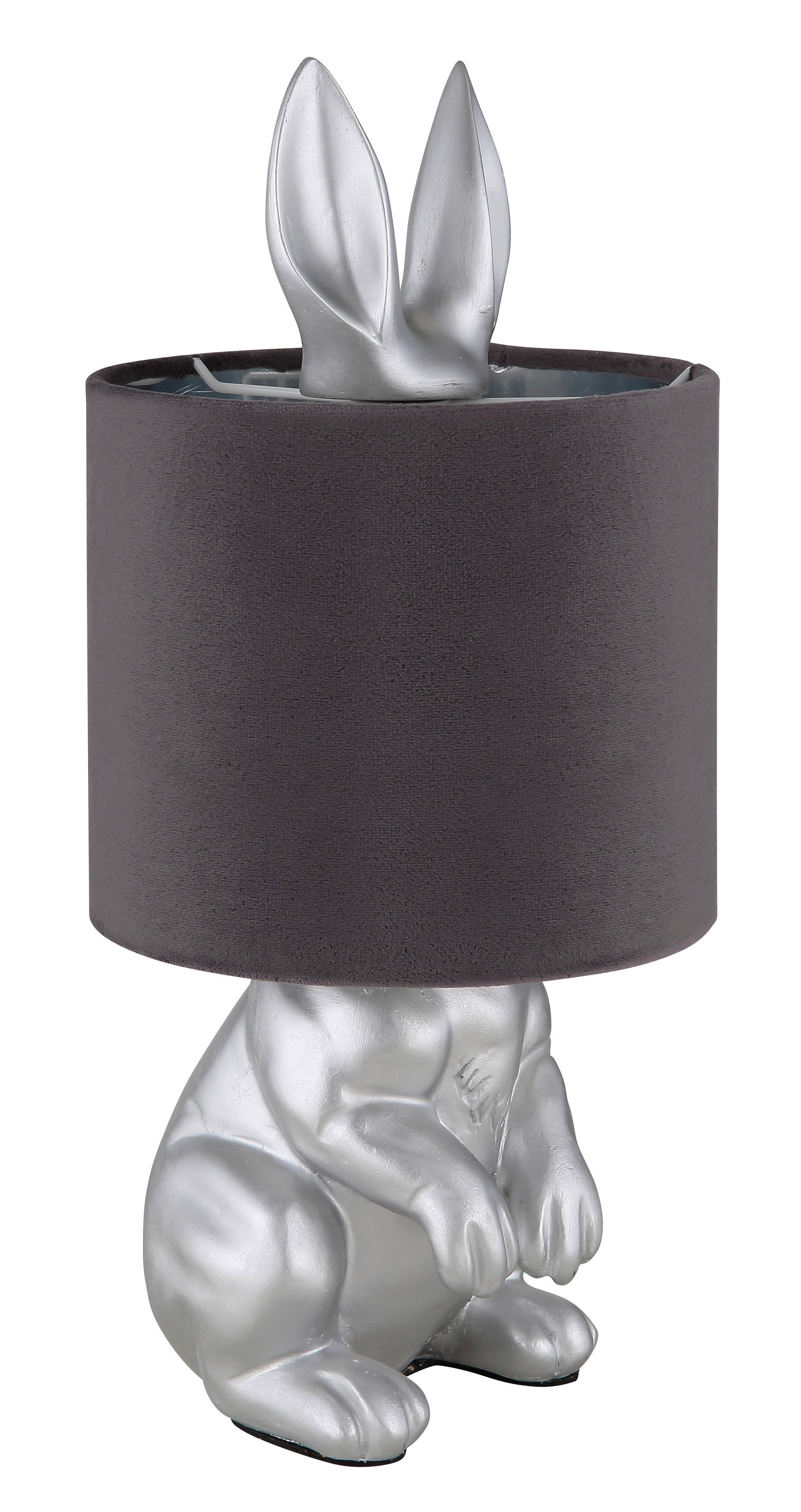 GLOBO Tischleuchte silber grau Kunststoff Samt H/D: ca. 41x18 cm E27 1 Brennstellen RABBIT - silber/grau (18,00/41,00cm) - GLOBO