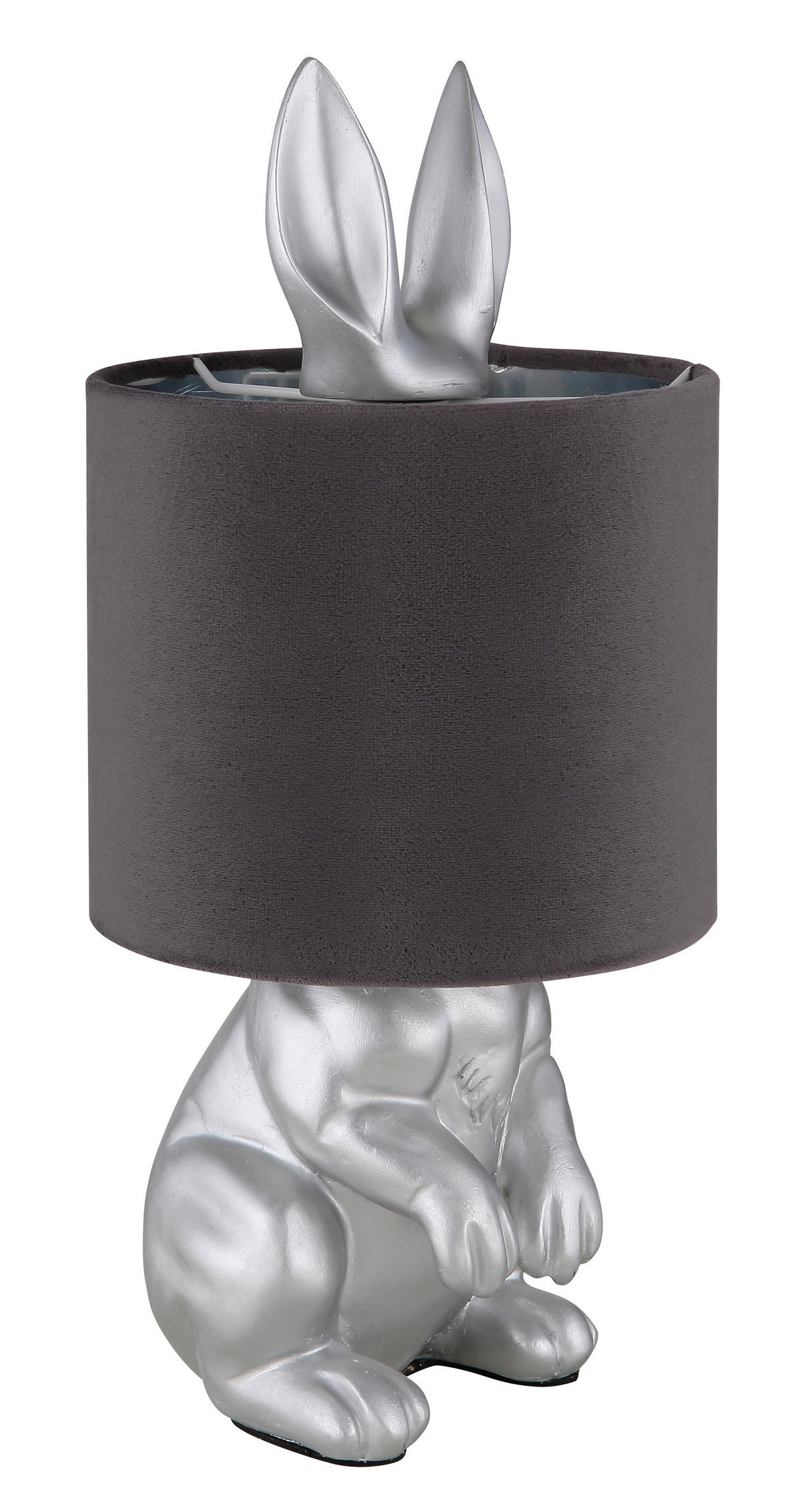 GLOBO Tischleuchte silber grau Kunststoff Samt H/D: ca. 41x18 cm E27 1 Brennstellen RABBIT - silber/grau (18,00/41,00cm) - GLOBO
