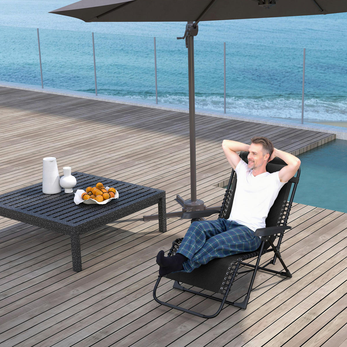 Outsunny Sonnenliege schwarz Metall B/H/L: ca. 65x112x90 cm Sonnenliege - schwarz (90,00/65,00/112,00cm) - Outsunny