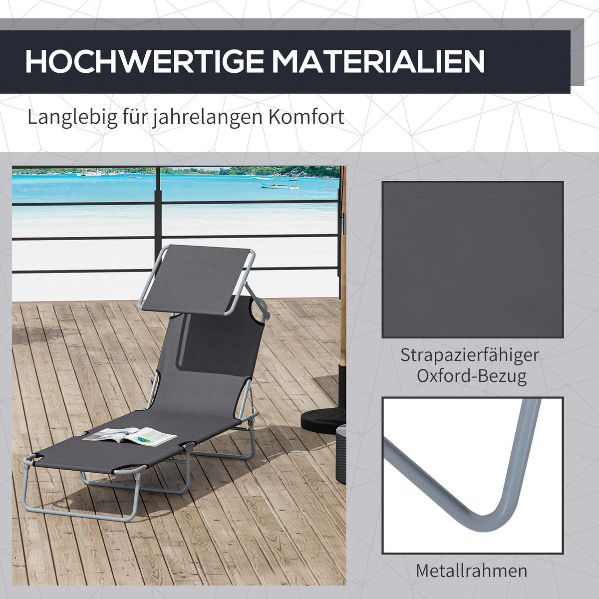 Outsunny Sonnenliege grau Metall B/H/L: ca. 58x36x187 cm Sonnenliege - grau (187,00/58,00/36,00cm) - Outsunny