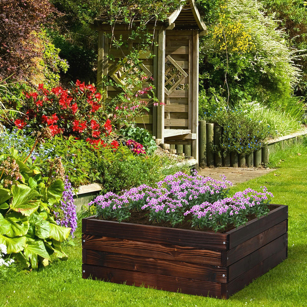 Outsunny Hochbeet B/H/L: ca. 60x23x60 cm Quadratisches Hochbeet 845-295 - dunkelbraun (60,00/60,00/23,00cm) - Outsunny