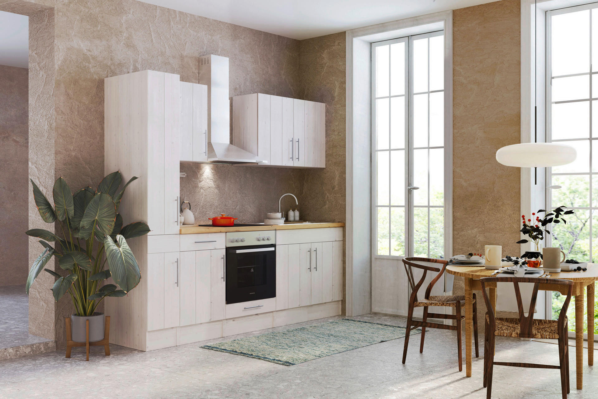 Respekta Küchenblock Premium weiß Lärche Nachbildung B/H/T: ca. 240x211x60 cm Premium - weiß (240,00/211,00/60,00cm) - Respekta