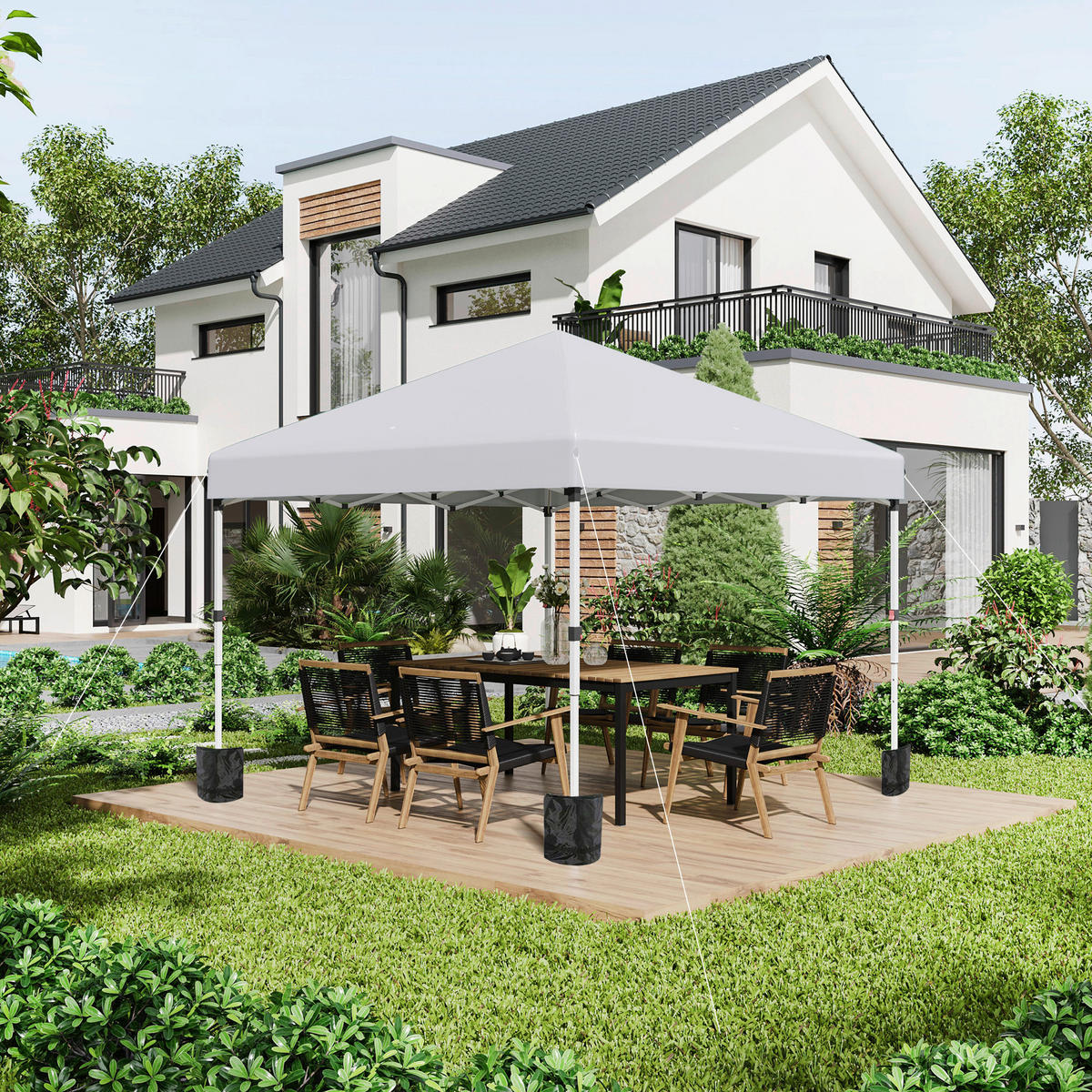 Outsunny Pavillon weiß Polyester B/H/L: ca. 297x297x274 cm Faltpavillon - weiß (274,00/297,00/297,00cm) - Outsunny