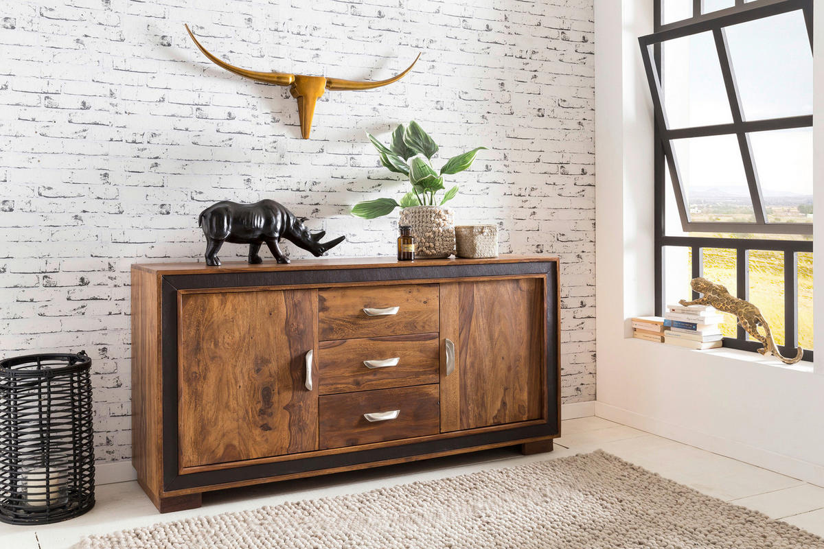 Sideboard natur schwarz Sideboard - natur/schwarz - Wohnling