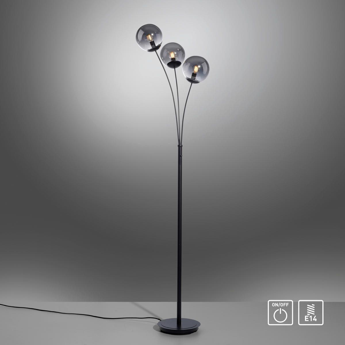 Just Light Stehleuchte BIG WIDOW 14603-18 schwarz Rauchglas Metall B/H: ca. 35x185 cm E14 3 Brennstellen BIG WIDOW - schwarz (35,00/185,00cm) - Just Light
