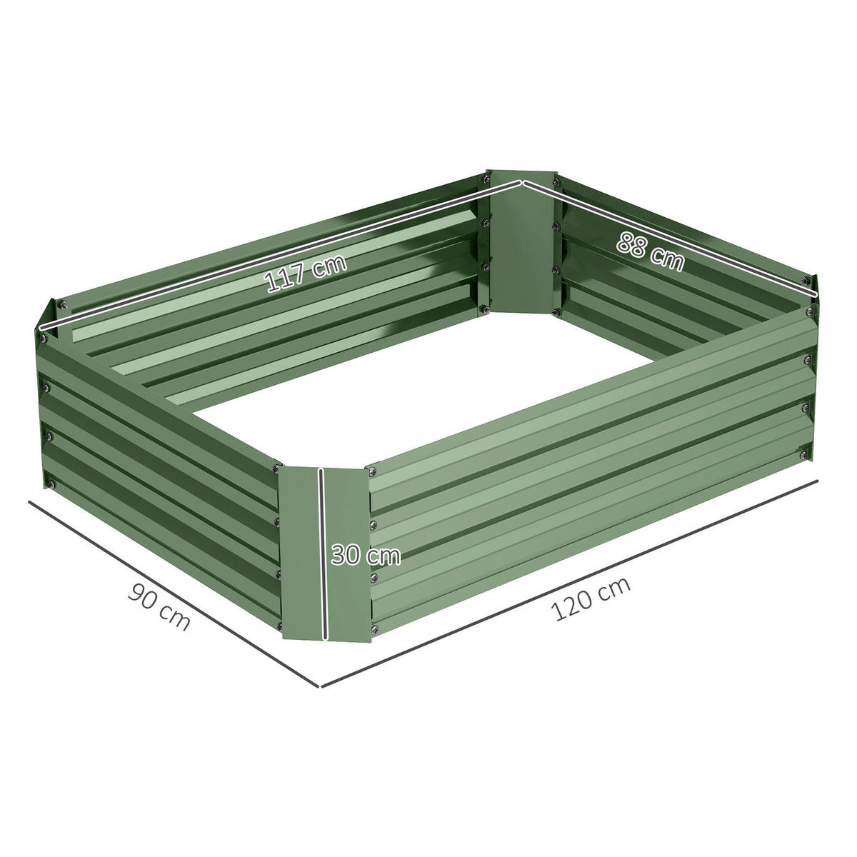 Outsunny Hochbeet dunkelgrün Stahl B/H/L: ca. 90x30x120 cm Hochbeet - dunkelgrün (120,00/90,00/30,00cm) - Outsunny