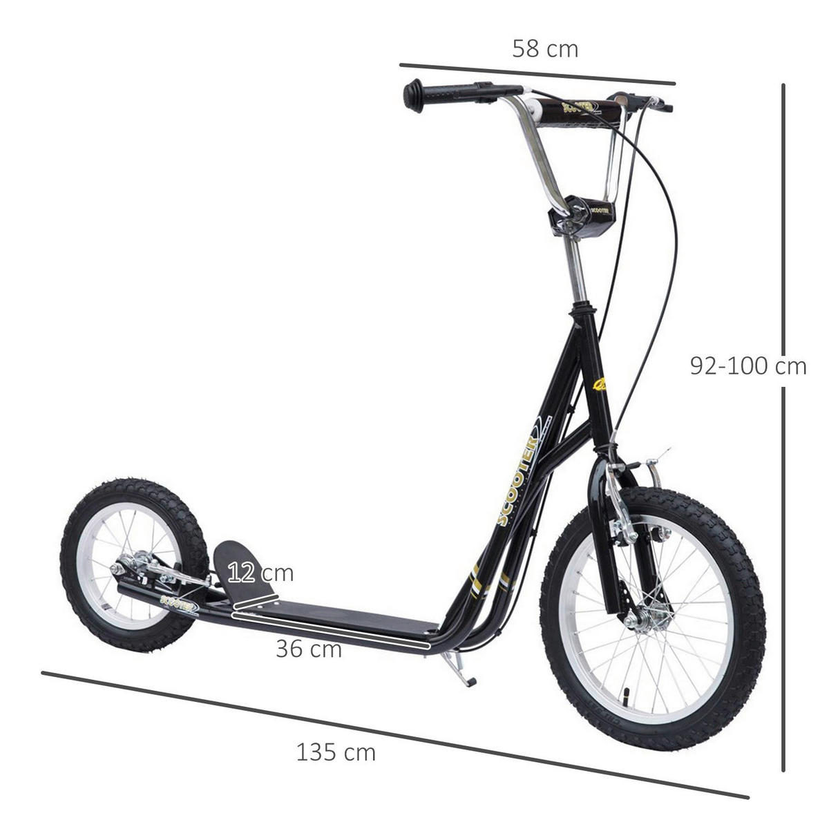 HOMCOM Kinderroller schwarz Kinderroller - schwarz (125,00/58,00/100,00cm) - HOMCOM