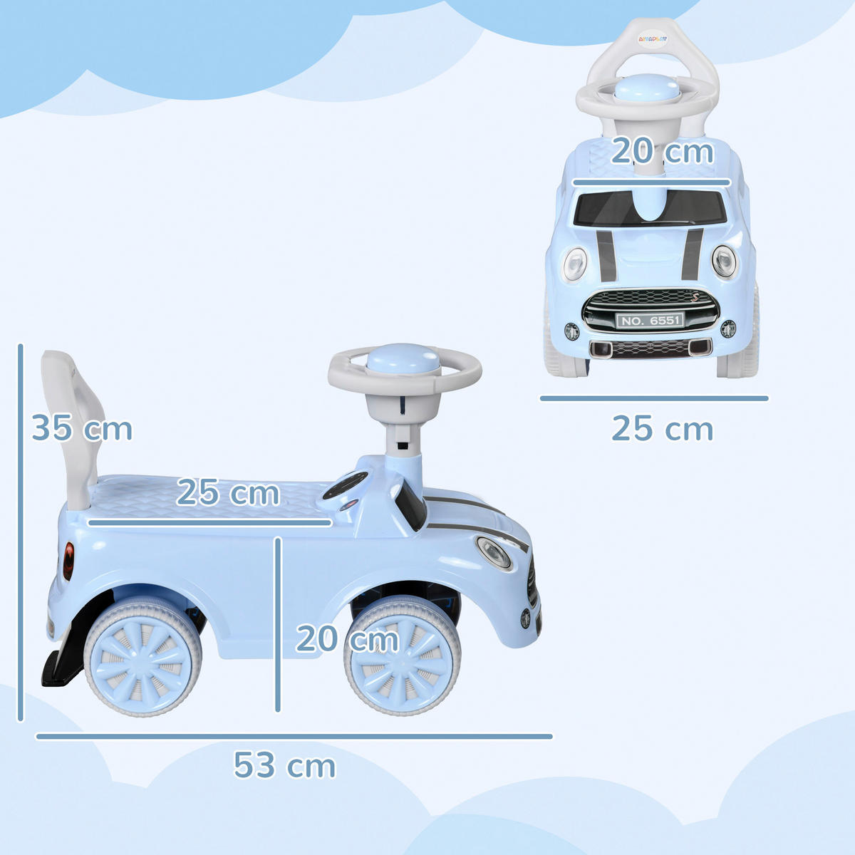 AIYAPLAY Rutschauto hellblau B/H/L: ca. 25x35x53 cm Rutschauto - hellblau (53,00/25,00/35,00cm) - AIYAPLAY