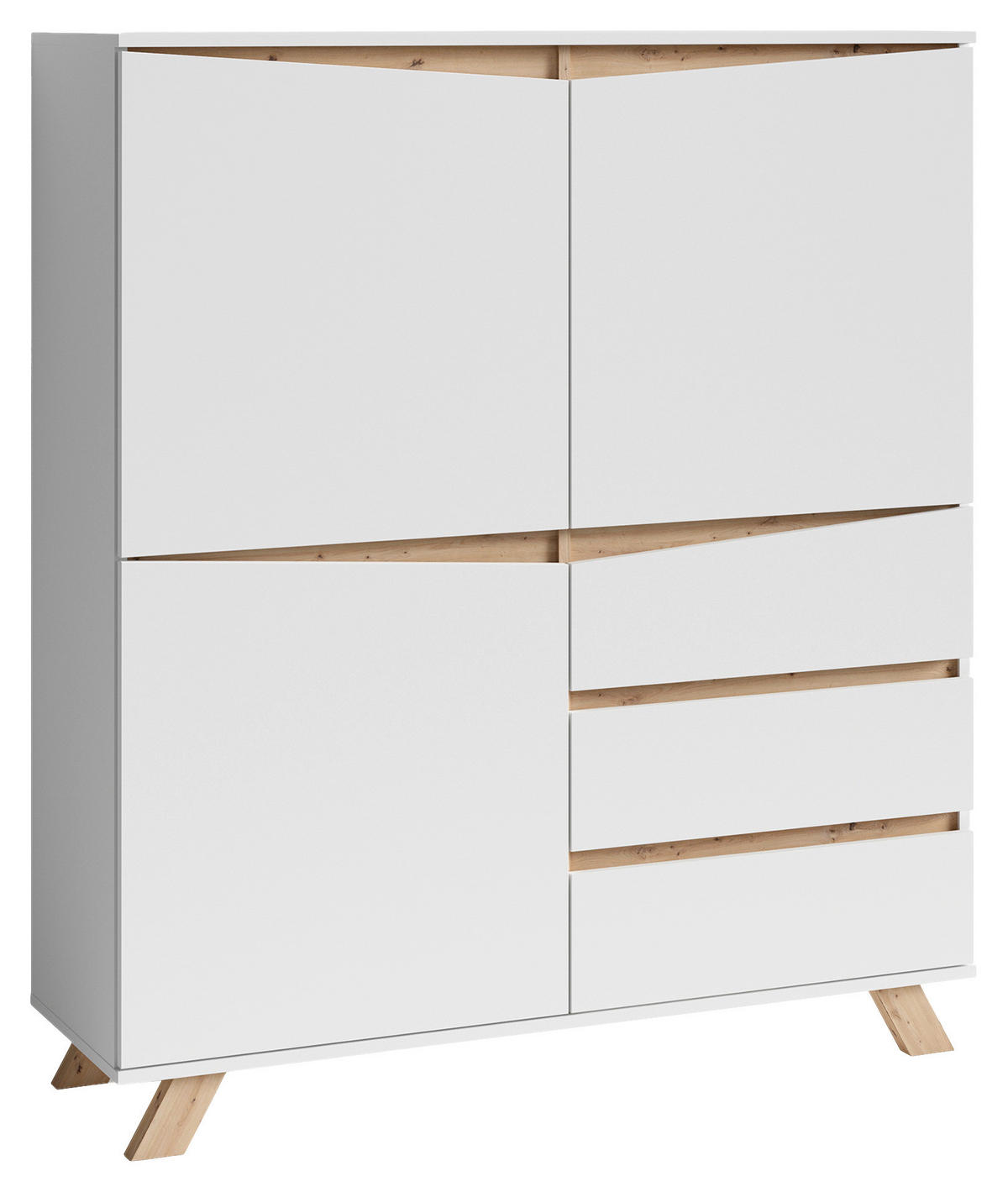 Highboard VALENTIN weiß Eiche Nachbildung B/H/T: ca. 120x142x38 cm VALENTIN - Eiche/weiß (120,00/142,00/38,00cm) - byLIVING