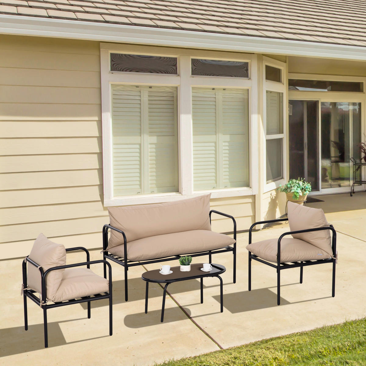 Outsunny Sitzgruppe khaki Polyester B/H/L: ca. 58x116x66 cm Gartenmöbel-Set - khaki (66,00/58,00/116,00cm) - Outsunny