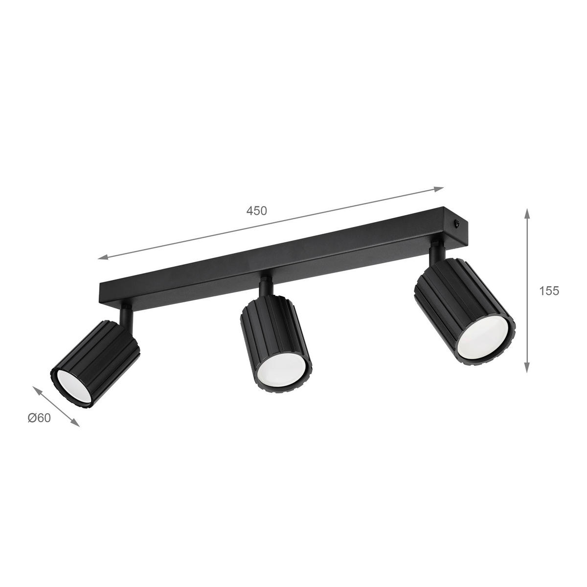 Lamkur Strahler schwarz Stahl B/H/L: ca. 6,5x16,5x45 cm 3 Brennstellen Prisma - schwarz (45,00/6,50/16,50cm) - Lamkur