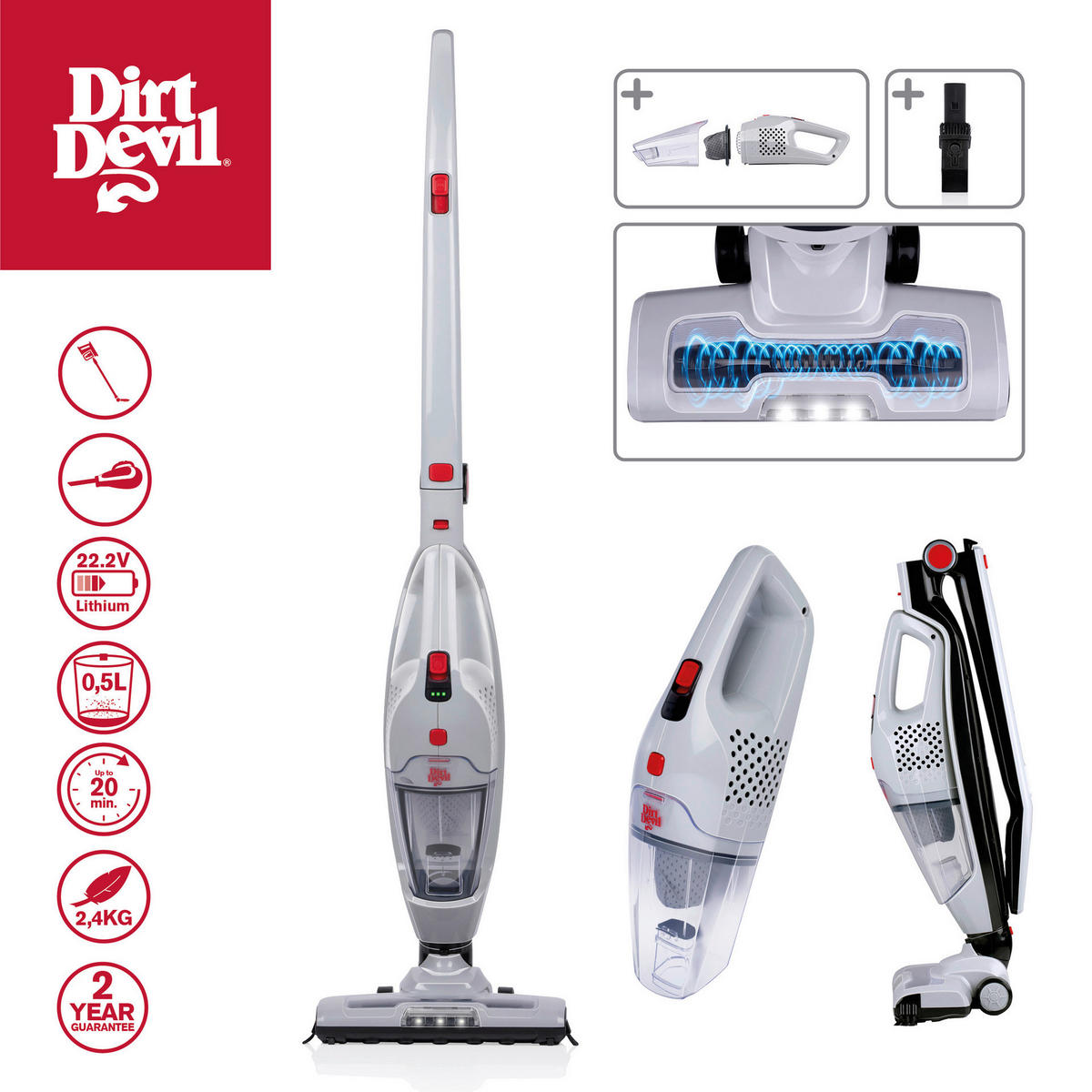 Dirt Devil Handstaubsauger grau Kunststoff B/H/L: ca. 28,5x110x17,8 cm Stielstaubsauger_Dirt_Devil - grau (17,80/28,50/110,00cm) - Dirt Devil