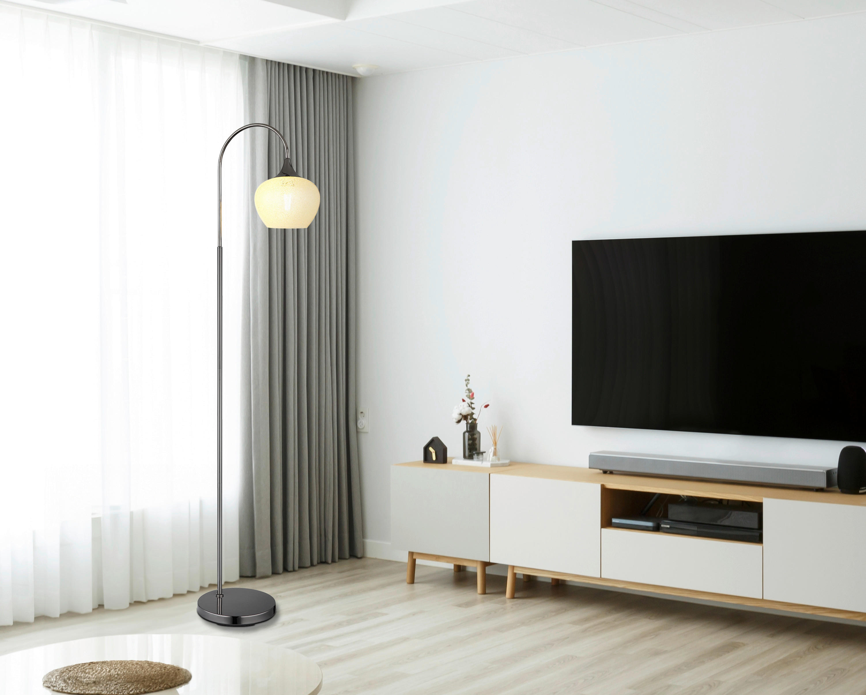 GLOBO Stehleuchte MAXY 15548SK Chrom klar schwarz Acryl Metall B/H/L: ca. 25x150x39 cm E27 1 Brennstellen MAXY - klar/schwarz (39,00/25,00/150,00cm) - GLOBO