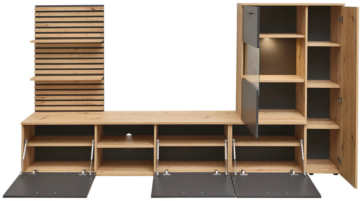 Wohnwand Heathrow Eiche Artisan Nachbildung anthrazit B/H/T: ca. 250x135x38 cm Heathrow - Eiche/anthrazit (250,00/135,00/38,00cm)