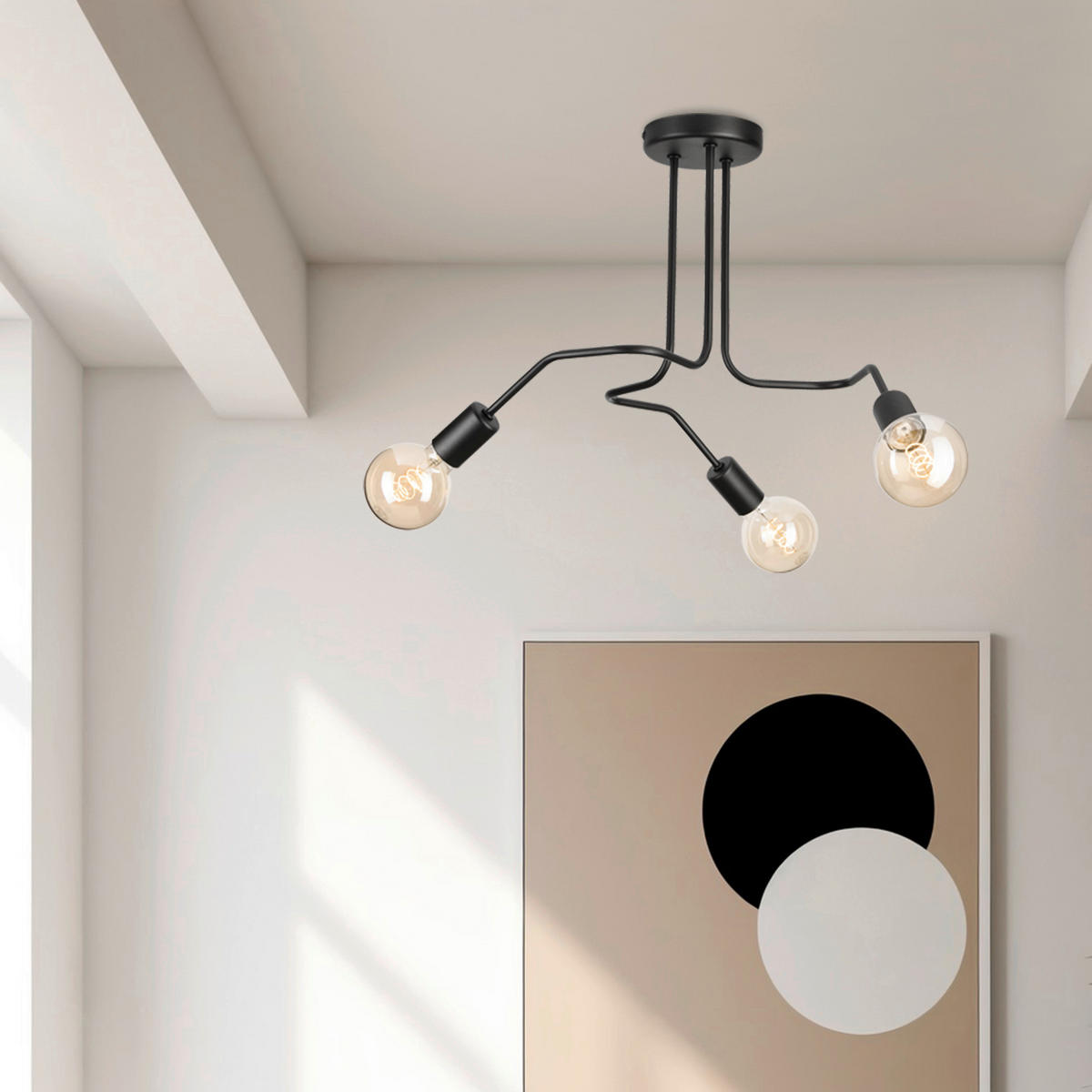 Lamkur Deckenleuchte DOMINO 51215 schwarz Stahl H/L: ca. 40x55 cm E27 3 Brennstellen Domino - schwarz (55,00cm) - Lamkur