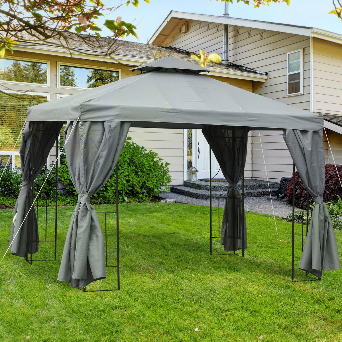Outsunny Pavillon dunkelgrau Metall B/H/L: ca. 295x270x295 cm Pavillon - dunkelgrau (295,00/295,00/270,00cm) - Outsunny