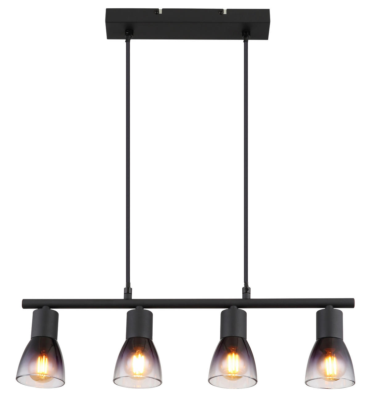 GLOBO Pendelleuchte klar Rauch mattschwarz Metall Glas B/H/T: ca. 52x120x7,2 cm E14 4 Brennstellen SATELLA - klar/mattschwarz (52,00/120,00/7,20cm) - GLOBO