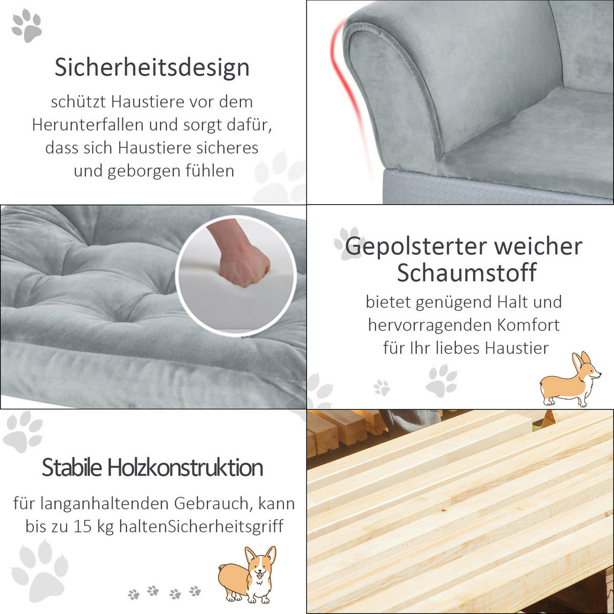 PawHut Hundesofa hellblau Holz B/H/T: ca. 76x42x45 cm Hundesofa - hellblau (76,00/42,00/45,00cm) - PawHut