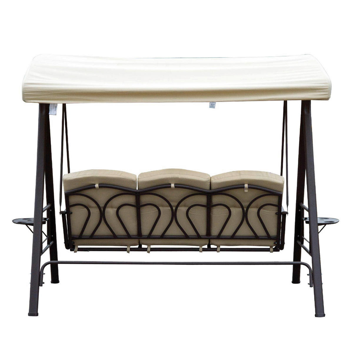 Outsunny Hollywoodschaukel beige Metall B/H/L: ca. 206x180x124,5 cm Hollywoodschaukel_3-Sitzer - beige/braun (124,50/206,00/180,00cm) - Outsunny