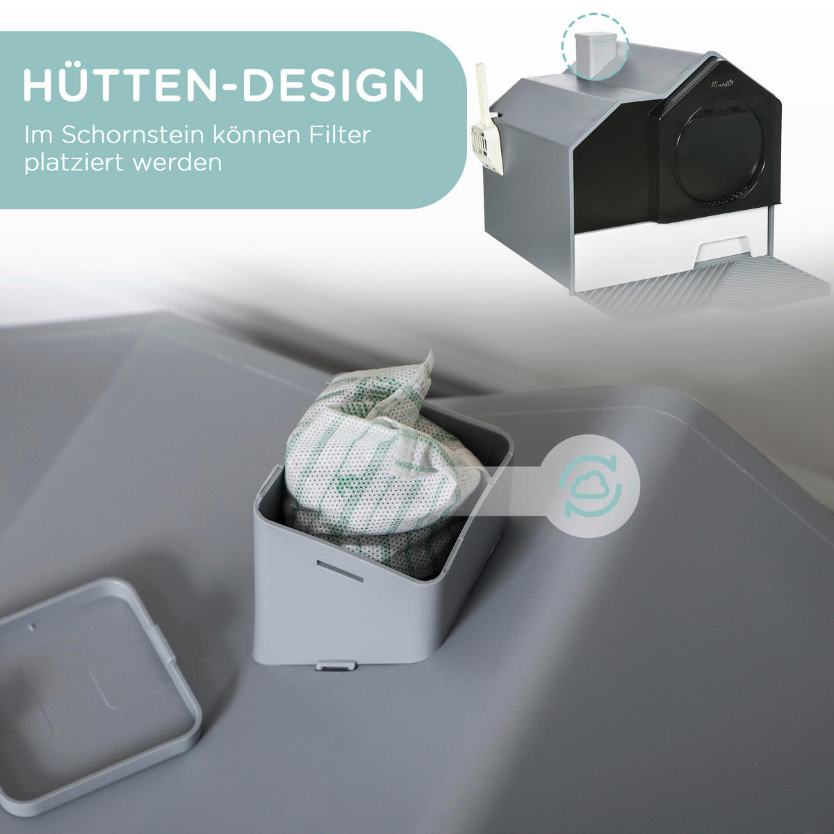 PawHut Katzen-Zubehör grau Polypropylen B/H/L: ca. 45x47x42 cm Katzentoilette - grau (42,00/45,00/47,00cm) - PawHut