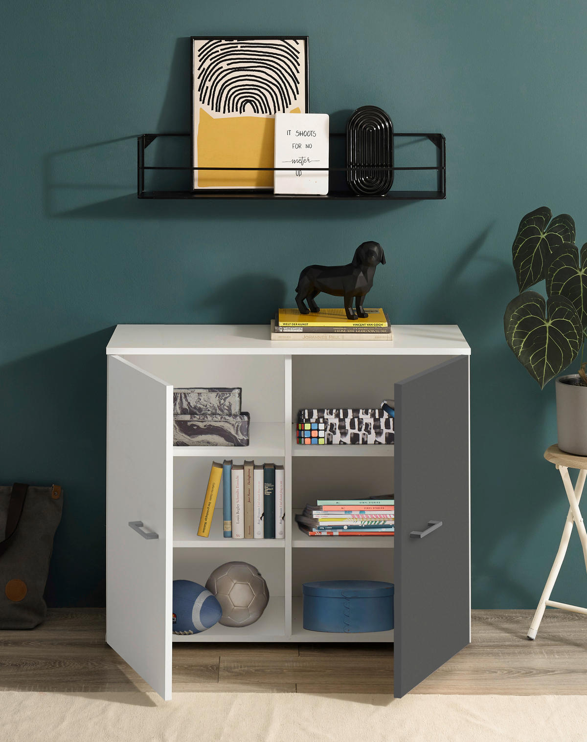 Kommode Alex weiß Graphit B/H/T: ca. 90x75x37 cm Alex - weiß/Graphit (90,00/75,00/37,00cm)