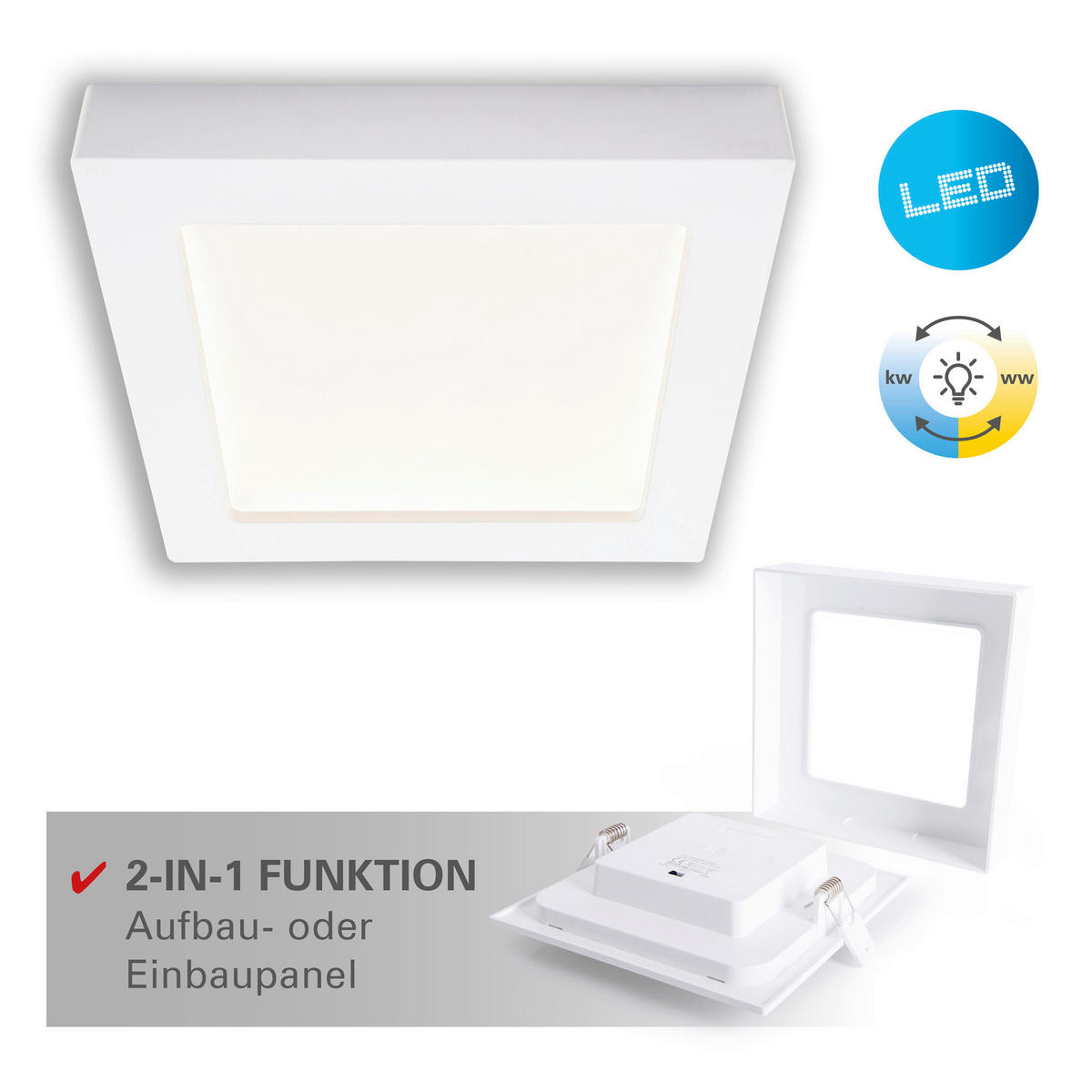 Näve Leuchten LED-Ein-/Aufbauleuchte weiß Kunststoff Metall B/H/T: ca. 22,7x3,5x22,7 cm KOMPLEX - weiß (22,70/3,50/22,70cm) - Näve Leuchten