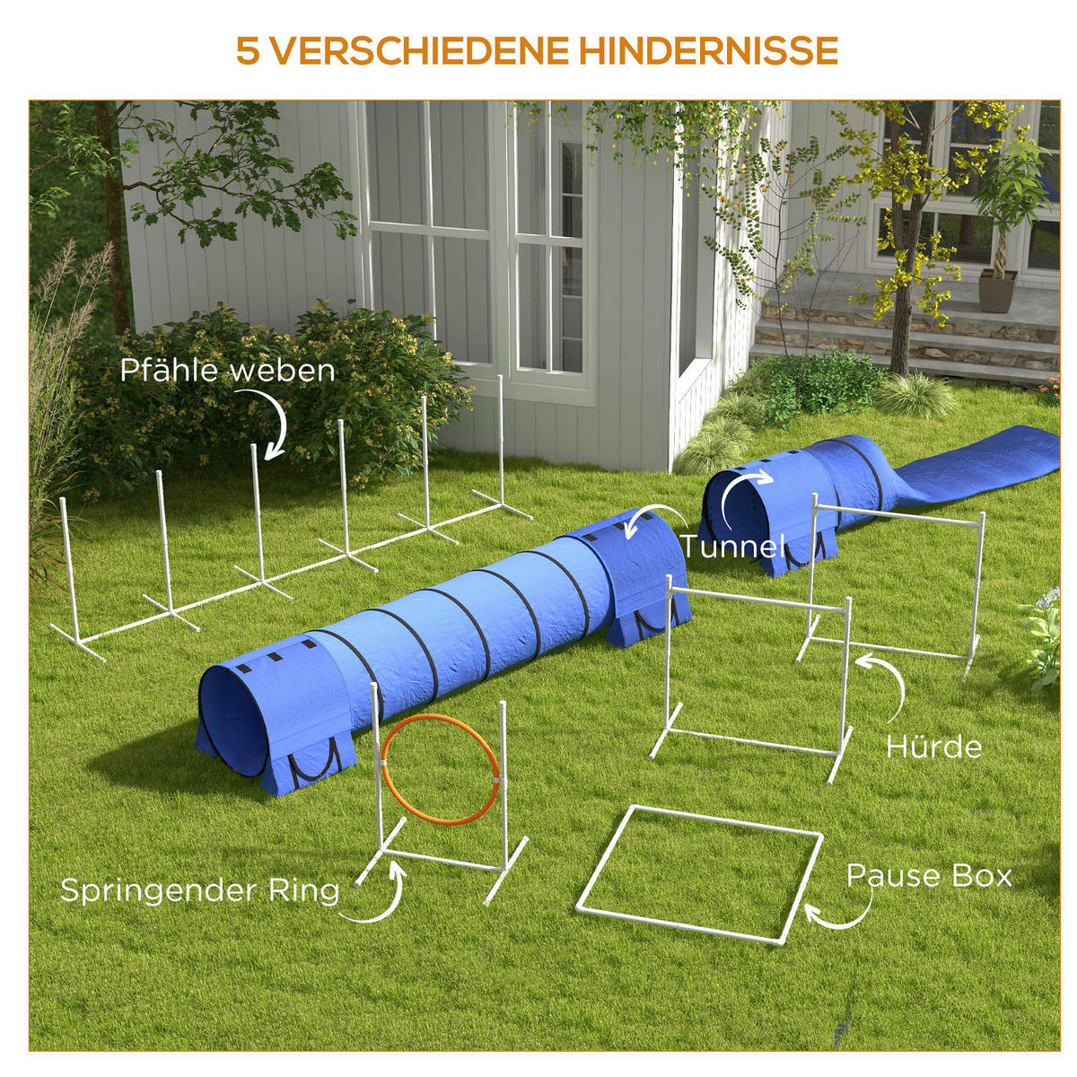 PawHut Hunde-Agility-Set blau Polyester-Mischgewebe B/H/L: ca. 63x93x321 cm Hunde-Agility-Set - blau (321,00/63,00/93,00cm) - PawHut