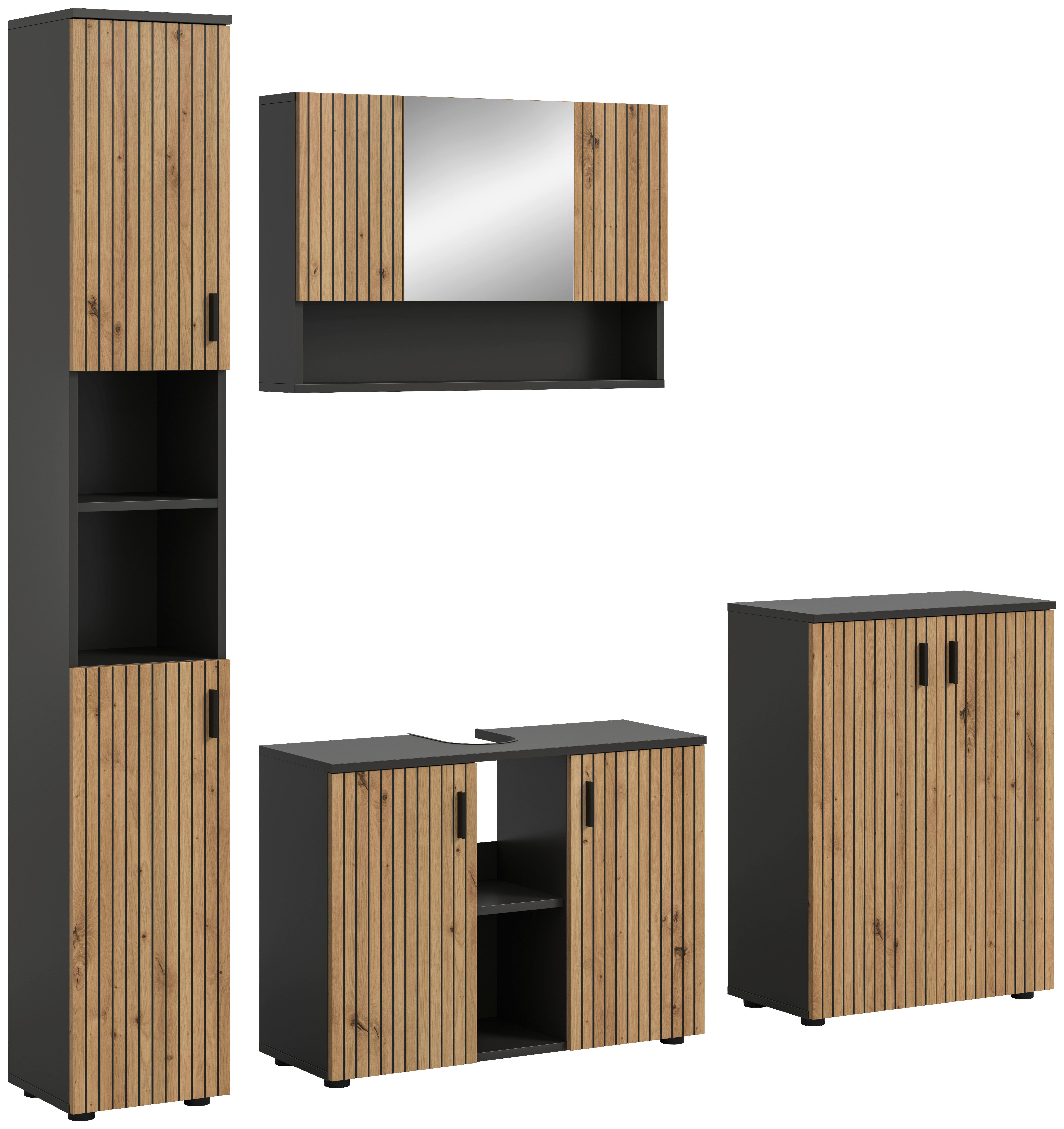 Badezimmer-Set Mone Basalt Nachbildung Artisan Oak Nachbildung B/H/T: ca. 200x192x30 cm Mone - Basalt (200,00/192,00/30,00cm) - xonox.home