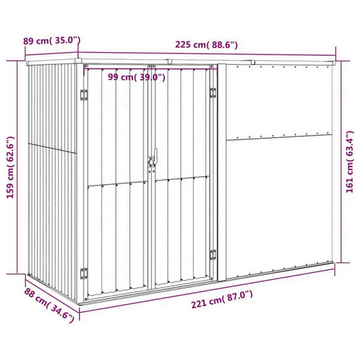 VidaXL Geräteschuppen grün Stahl B/H/T: ca. 225x161x89 cm Geräteschuppen - grün (225,00/161,00/89,00cm) - VidaXL