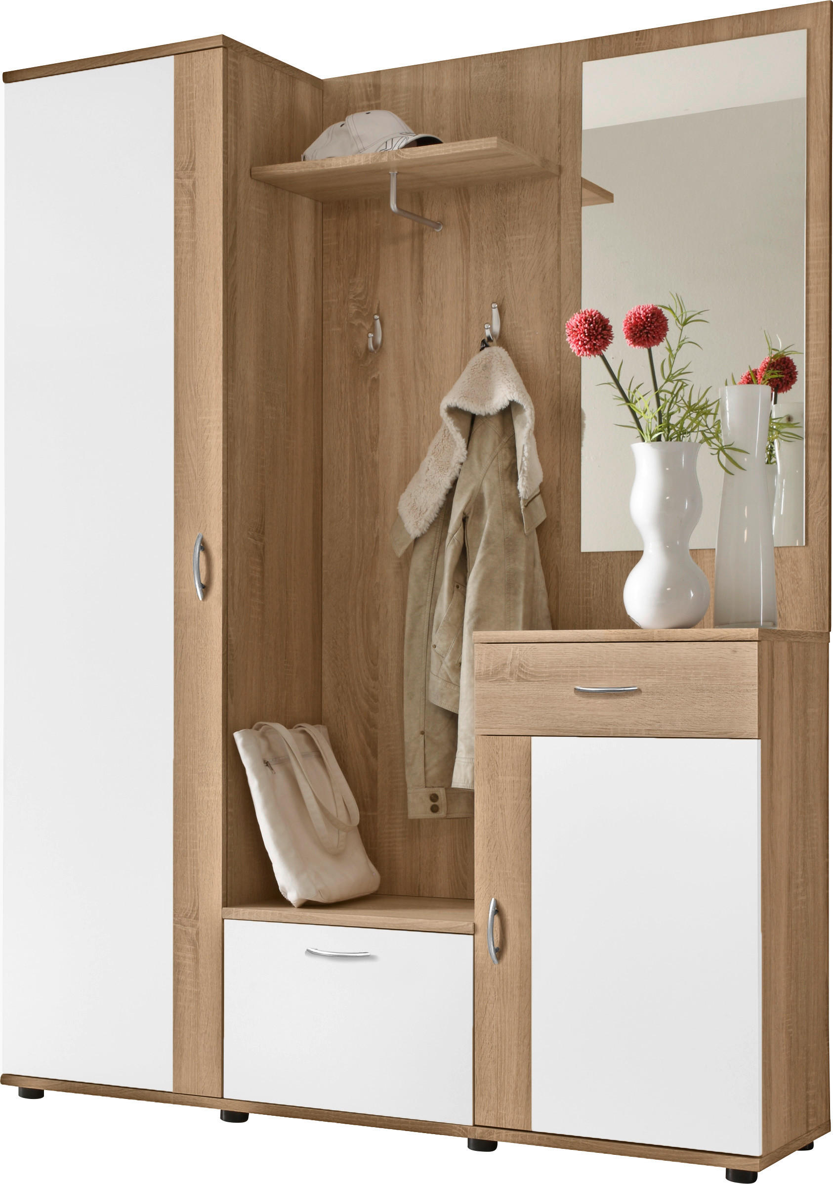 Garderobe Patent Eiche Sonoma Nachbildung weiß B/H/T: ca. 145x184x30 cm Patent - Eiche/weiß (145,00/184,00/30,00cm)