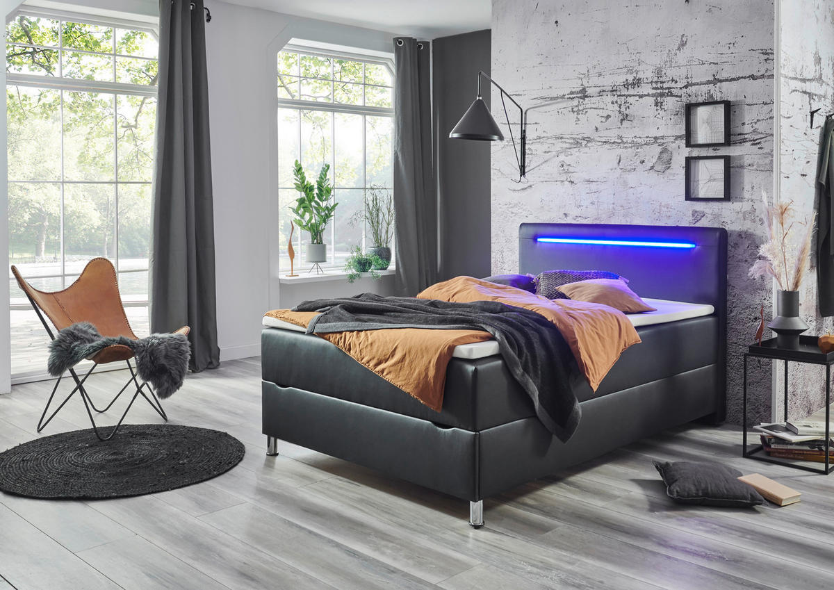 Boxbett Candela schwarz Kunstleder Candela - blau/schwarz (142,00/110,00/208,00cm)