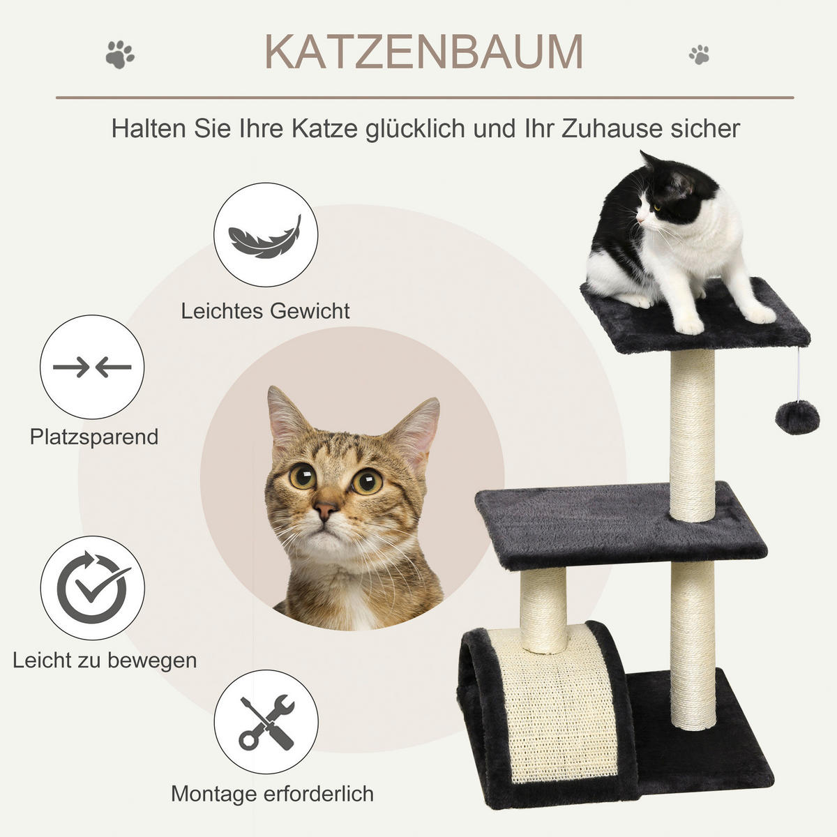 PawHut Kratzbaum grau Edelstahl B/H/L: ca. 35x40x72 cm Kratzbaum - grau (72,00/35,00/40,00cm) - PawHut