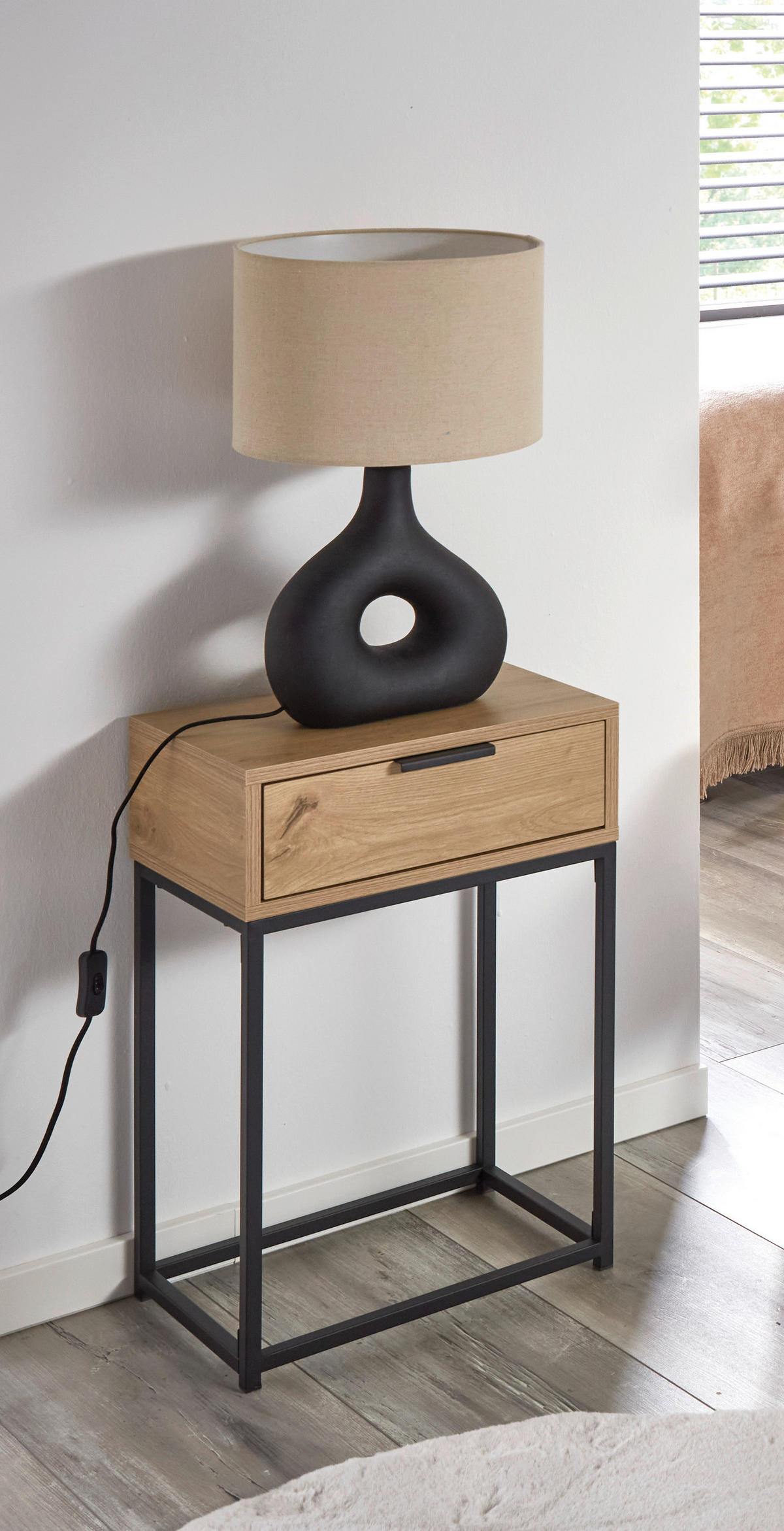 Beistelltisch  Eiche hell Nachbildung schwarz B/H/T: ca. 40x60x28 cm Malmö_Beistelltisch 52483 - Eiche/schwarz (40,00/60,00/28,00cm)