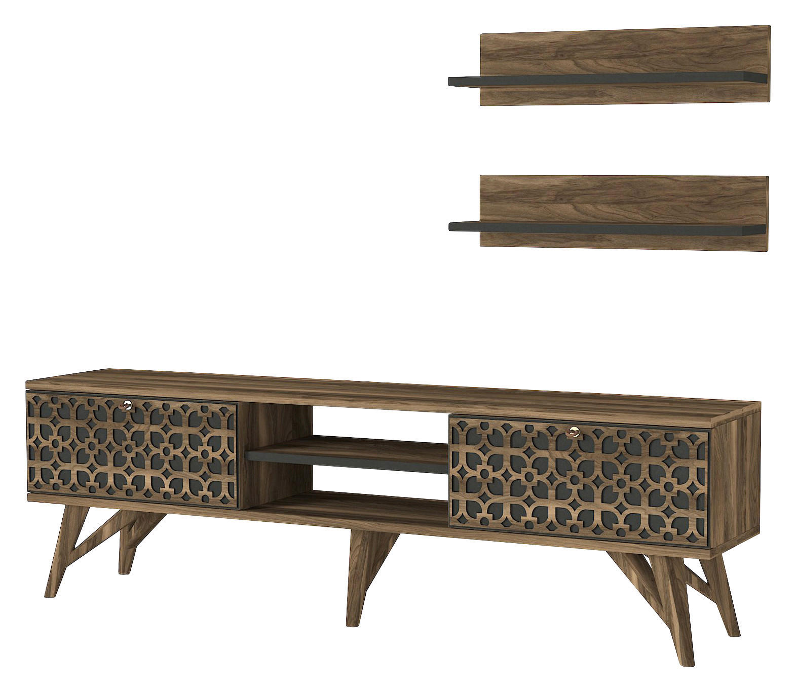 Wohnwand Fina walnuss Nachbildung B/H/T: ca. 150x45,5x30 cm Fina - walnuss (150,00/45,50/30,00cm) - moebel17