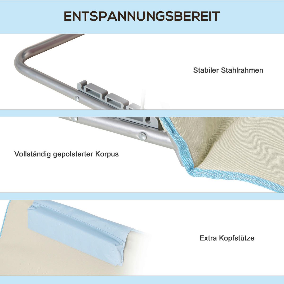 Outsunny Strandliege 2er Set hellblau Stahl B/H/L: ca. 53x35x124 cm Strandliege 2er Set - beige/hellblau (124,00/53,00/35,00cm) - Outsunny