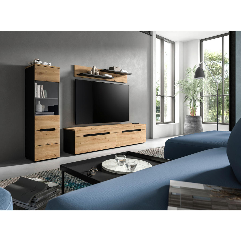 Thumbnail - Wohnwand Canu basaltgrau Nachbildung Artisan Oak Nachbildung B/H/T: ca. 221x141x33 cm