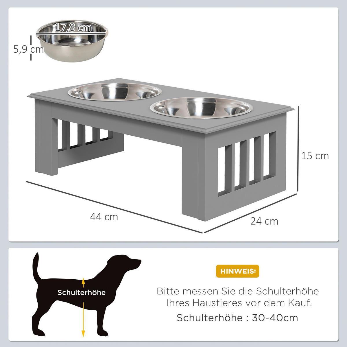 PawHut Futternapf grau MDF B/H/L: ca. 24x15x44 cm Futternapf - grau (44,00/24,00/15,00cm) - PawHut