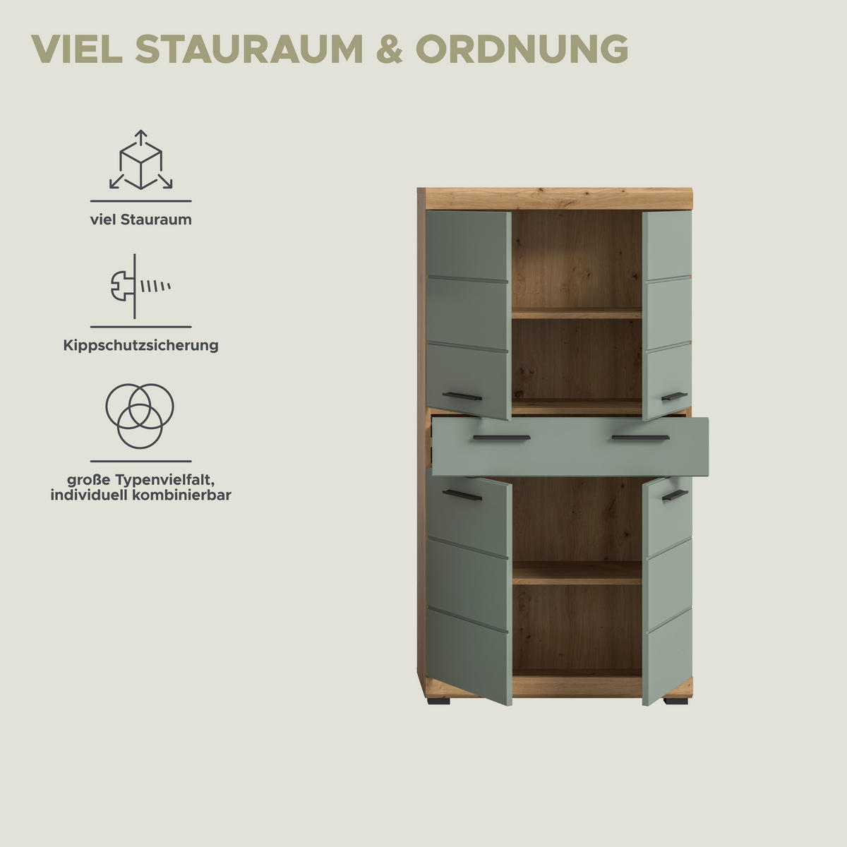 Badezimmer-Set Scout Eiche Artisan Nachbildung salbei Nachbildung B/H/T: ca. 74x141x31 cm Scout - Eiche/salbei (74,00/141,00/31,00cm) - xonox.home