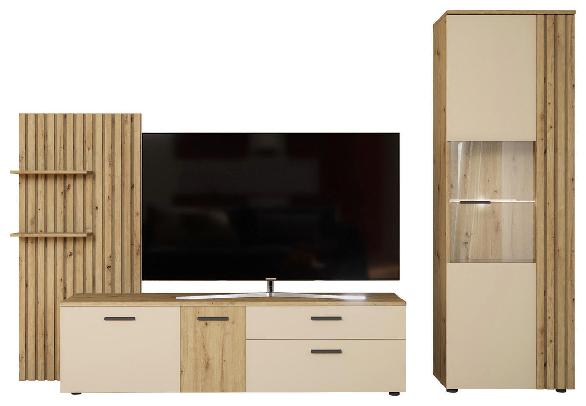 Wohnwand Gatwick Eiche Artisan Nachbildung creme B/H/T: ca. 250x180x38 cm Gatwick - Eiche/creme (250,00/180,00/38,00cm)