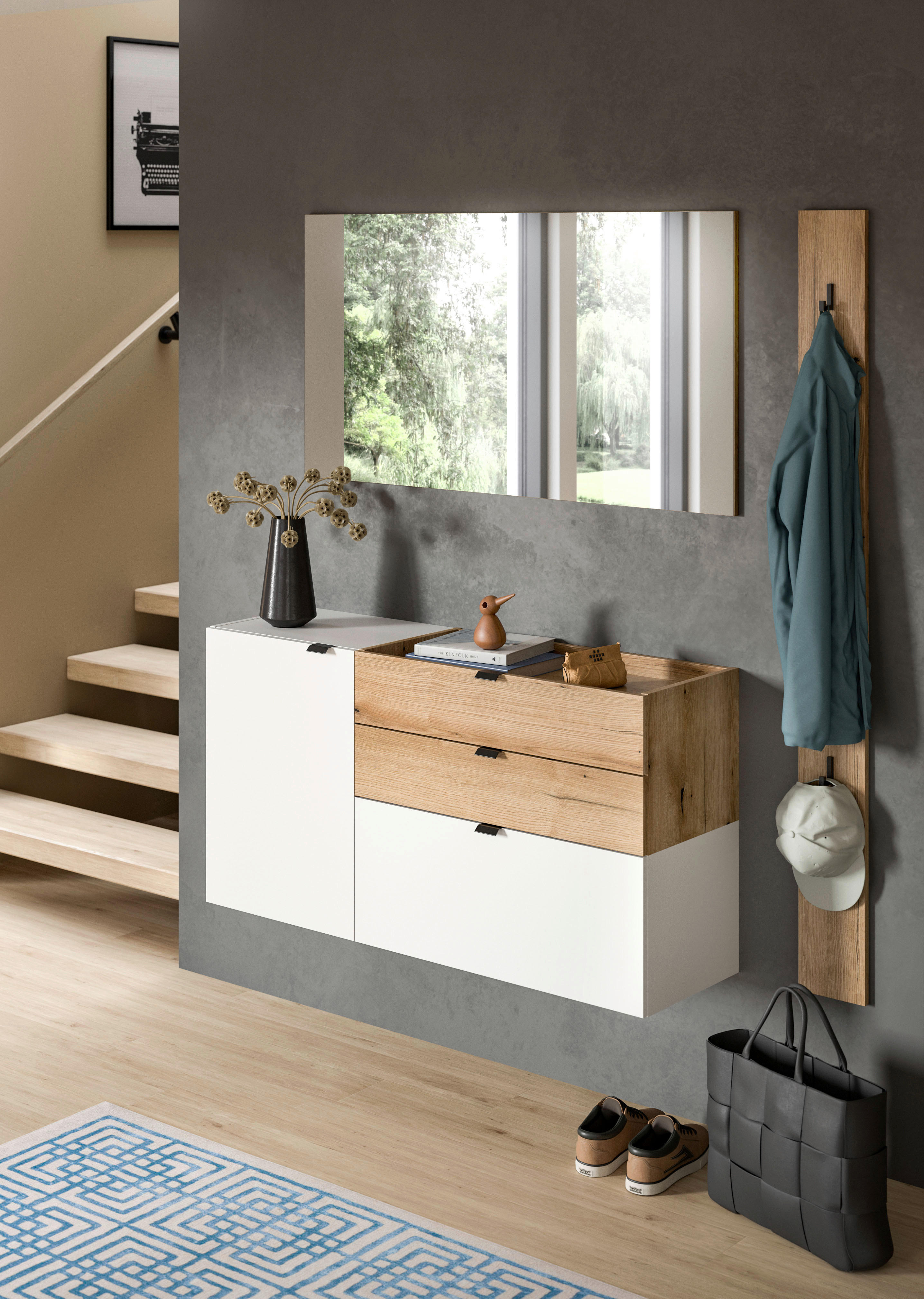 Garderobe Naro weiß Evoke Oak Nachbildung B/H/T: ca. 158x194x37 cm Naro - weiß (158,00/194,00/37,00cm) - xonox.home