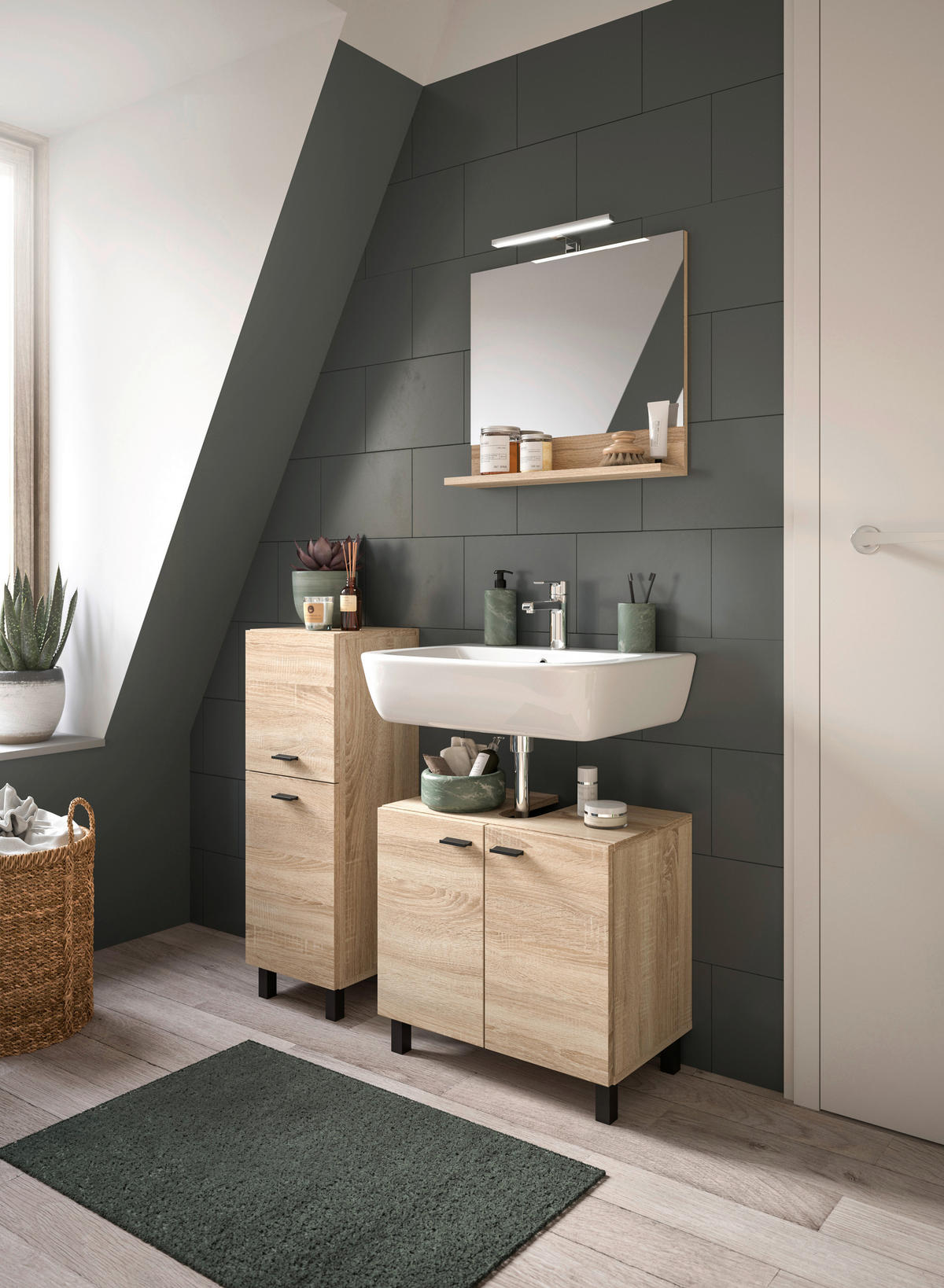 Badhochschrank BOSTON Eiche Sonoma Nachbildung B/H/T: ca. 30x80x29 cm BOSTON - Eiche (30,00/80,00/29,00cm) - xonox.home