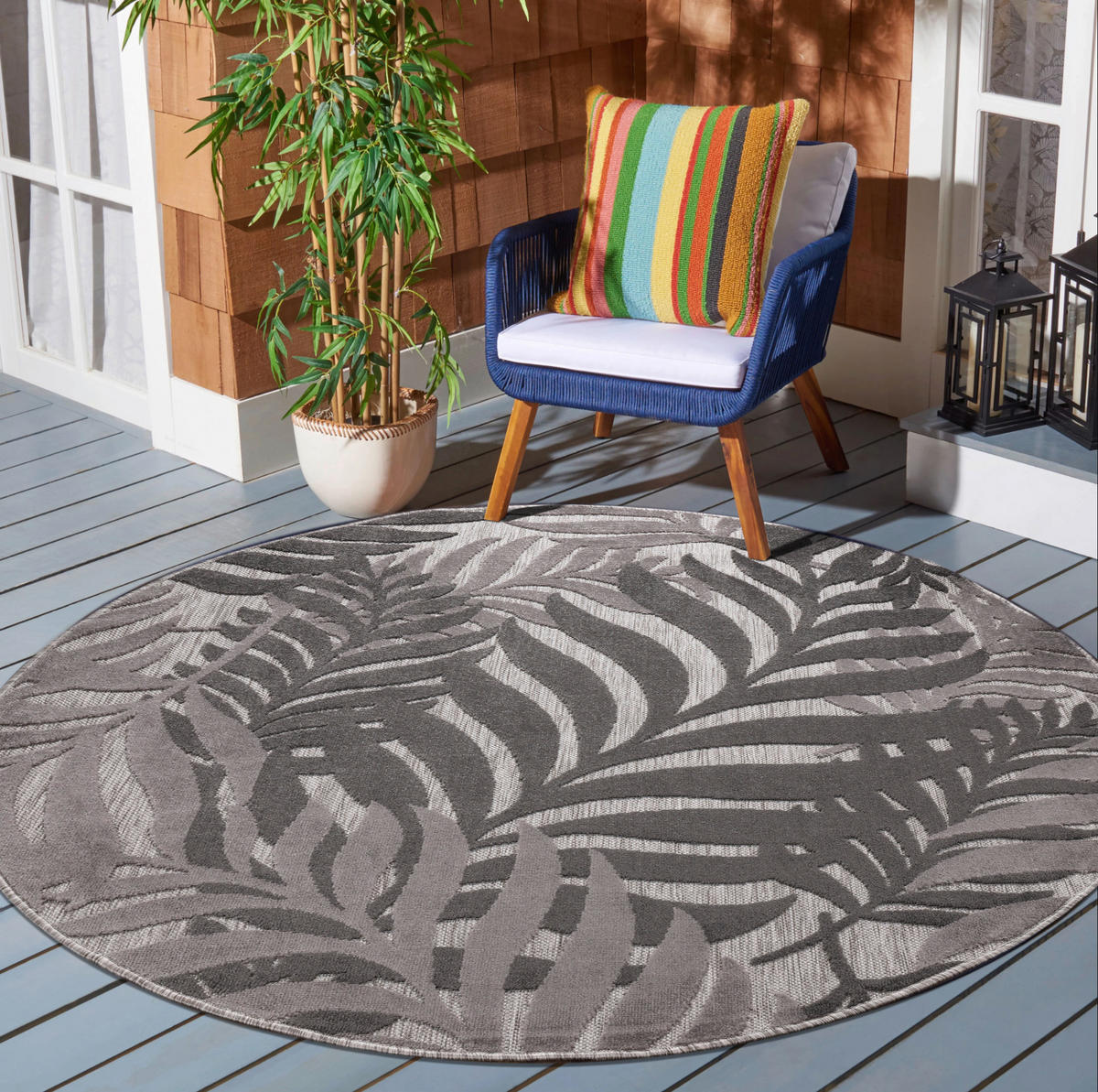 Sanat Outdoorteppich FLORAL grau B/L: ca. 120x120 cm FLORAL - grau (120,00/120,00cm) - Sanat