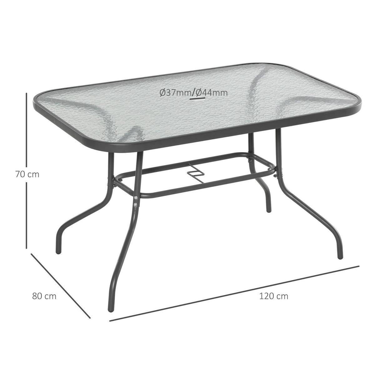 Outsunny Gartentisch grau Glas B/H/L: ca. 80x70x120 cm Gartentisch - grau (120,00/80,00/70,00cm) - Outsunny