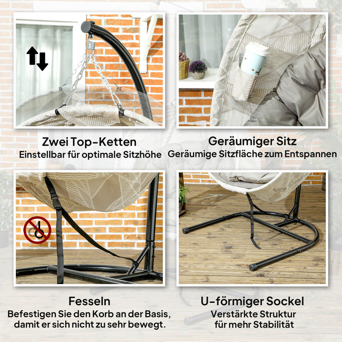 Outsunny Hängesessel sand Stahl B/H/L: ca. 106x178x114 cm Hängesessel - sand (114,00/106,00/178,00cm) - Outsunny