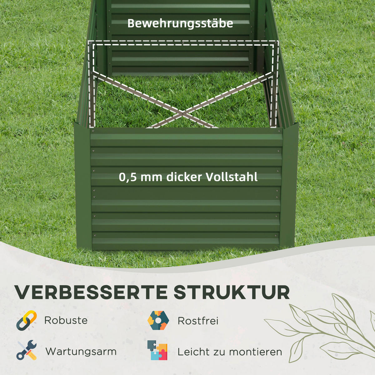 Outsunny Hochbeet grün Stahl B/H/L: ca. 90x59x180 cm Hochbeet - grün (180,00/90,00/59,00cm) - Outsunny