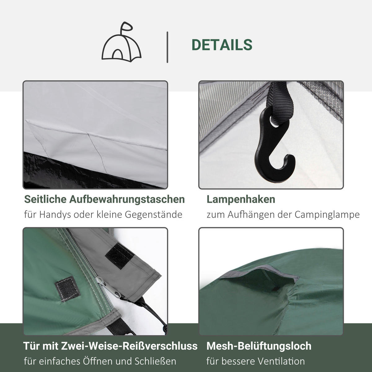 Outsunny Campingzelt grau Polyester B/H/L: ca. 183x130x325 cm Campingzelt - grau (325,00/183,00/130,00cm) - Outsunny