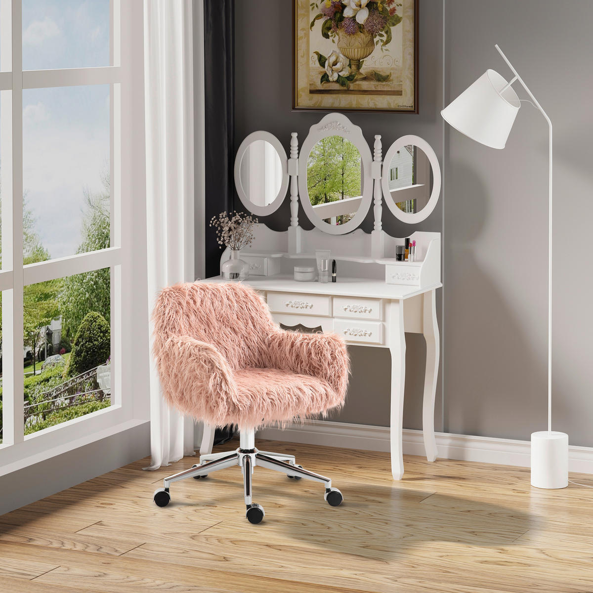 Drehstuhl 921-548PK rosa silber 921-548PK - rosa/silber (57,00/85,00/60,00cm) - Vinsetto